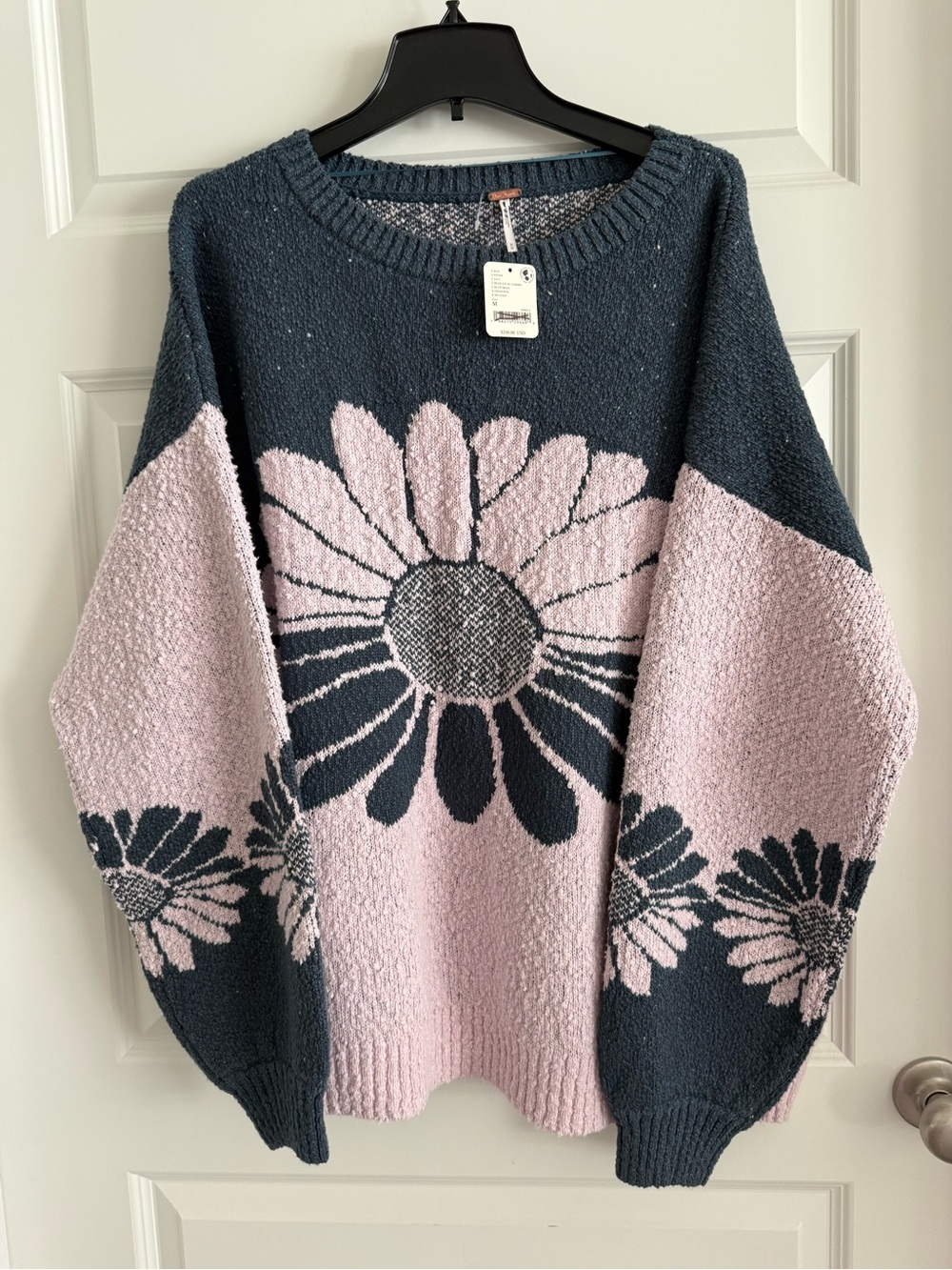Free People Daisy Intarsia Crewneck Sweater - Pink & Navy